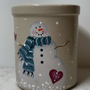 Vintage Snowman Ceramic Jar with Heart Design